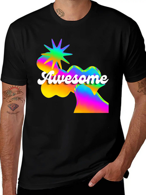 "Awesome" Retro Neon Shapes Design Soft Cotton Short Sleeve Tee – Unisex Wardrobe Staple